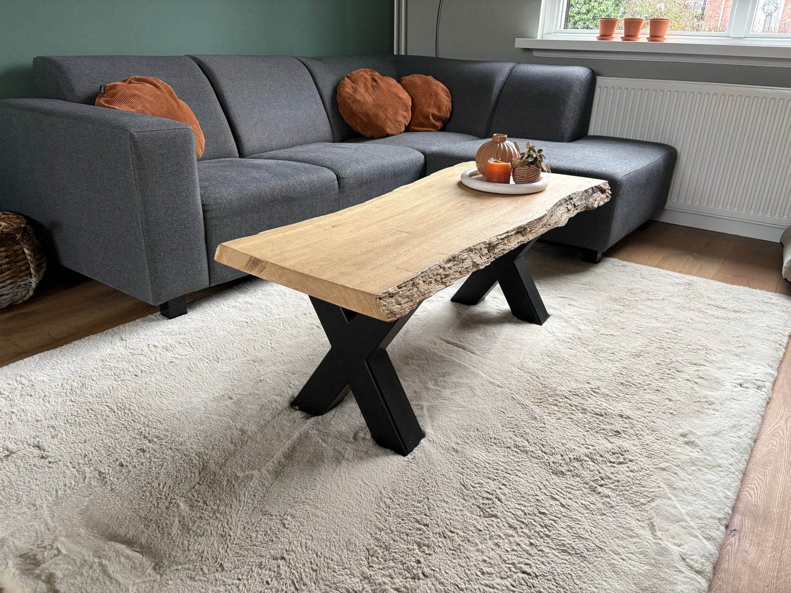 Salontafel van eikenhout met stalen onderstel, Ophalen, 100 tot 150 cm, Eikenhout, 50 tot 100 cm