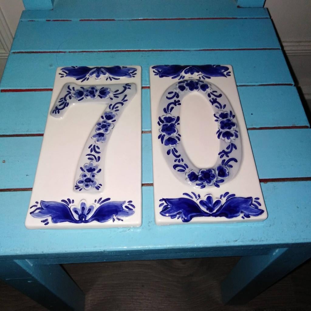 Delfts blauw tegels met huisnummer 70, Tuin en Terras, Ophalen, Gebruikt