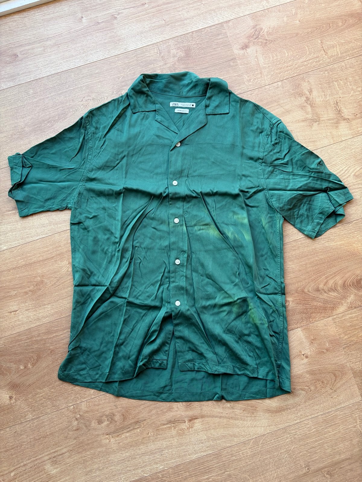 Zara Groen Regular Fit Overhemd Maat M, Kleding | Heren, Ophalen of Verzenden, Zo goed als nieuw, Groen, Halswijdte 39/40 (M)