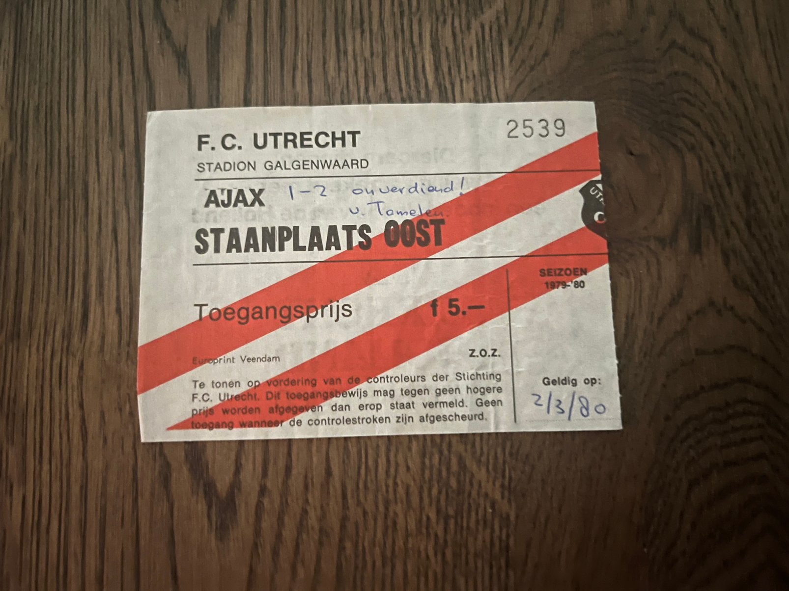 TICKET FC UTRECHT-AJAX 79-80, Ophalen of Verzenden, Zo goed als nieuw, F.C. Utrecht, Overige typen
