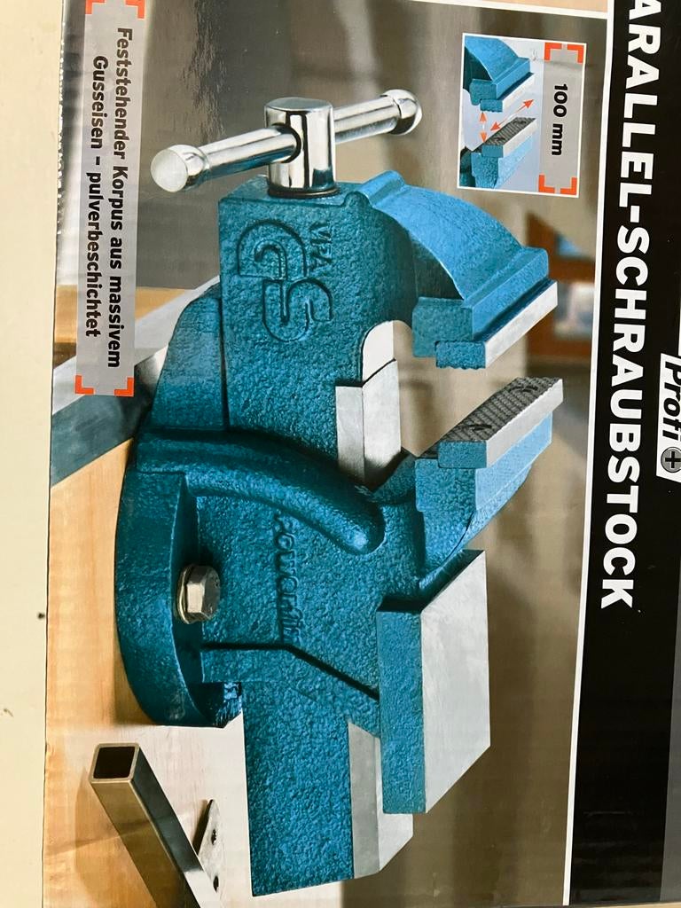 POWERFIX Profi Parallel-Schraubstock 100mm bankschroef, Ophalen of Verzenden, Nieuw