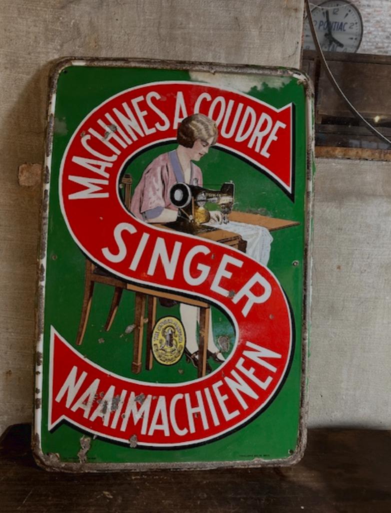 emaille bord Singer oud antiek reclamebord, Ophalen of Verzenden, Gebruikt, Reclamebord