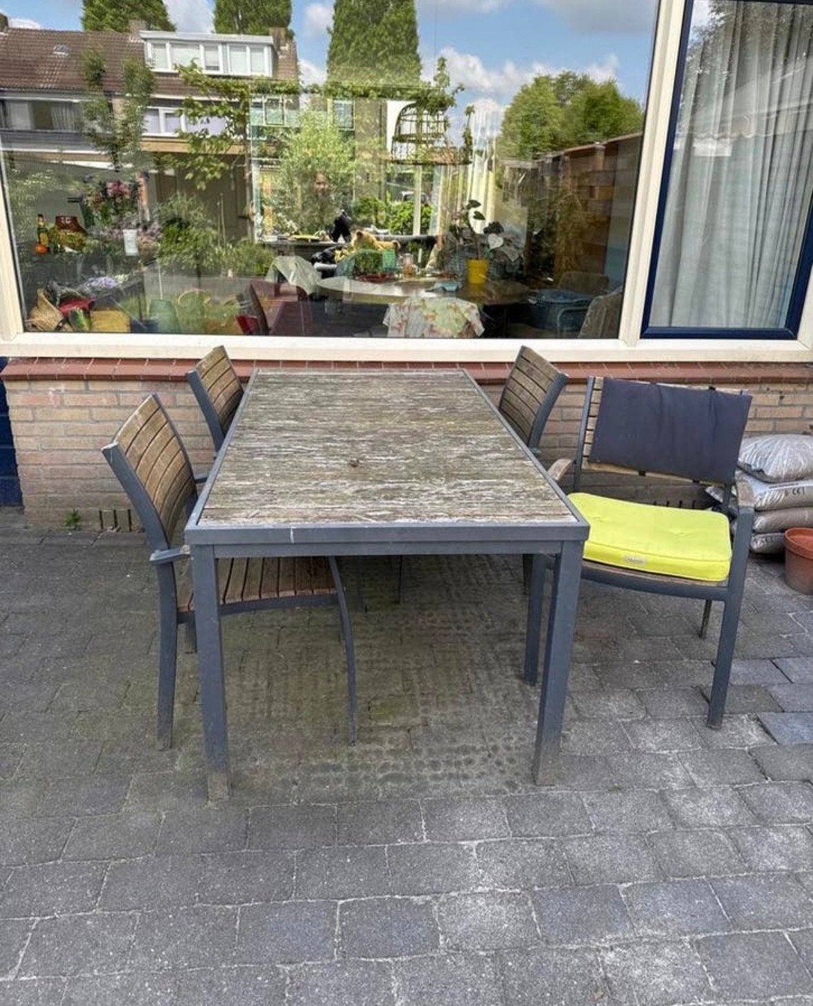 Tuinset met 4 stoelen - Gratis ophalen!, 4 zitplaatsen, Gebruikt, Eettafel, Ophalen of Verzenden