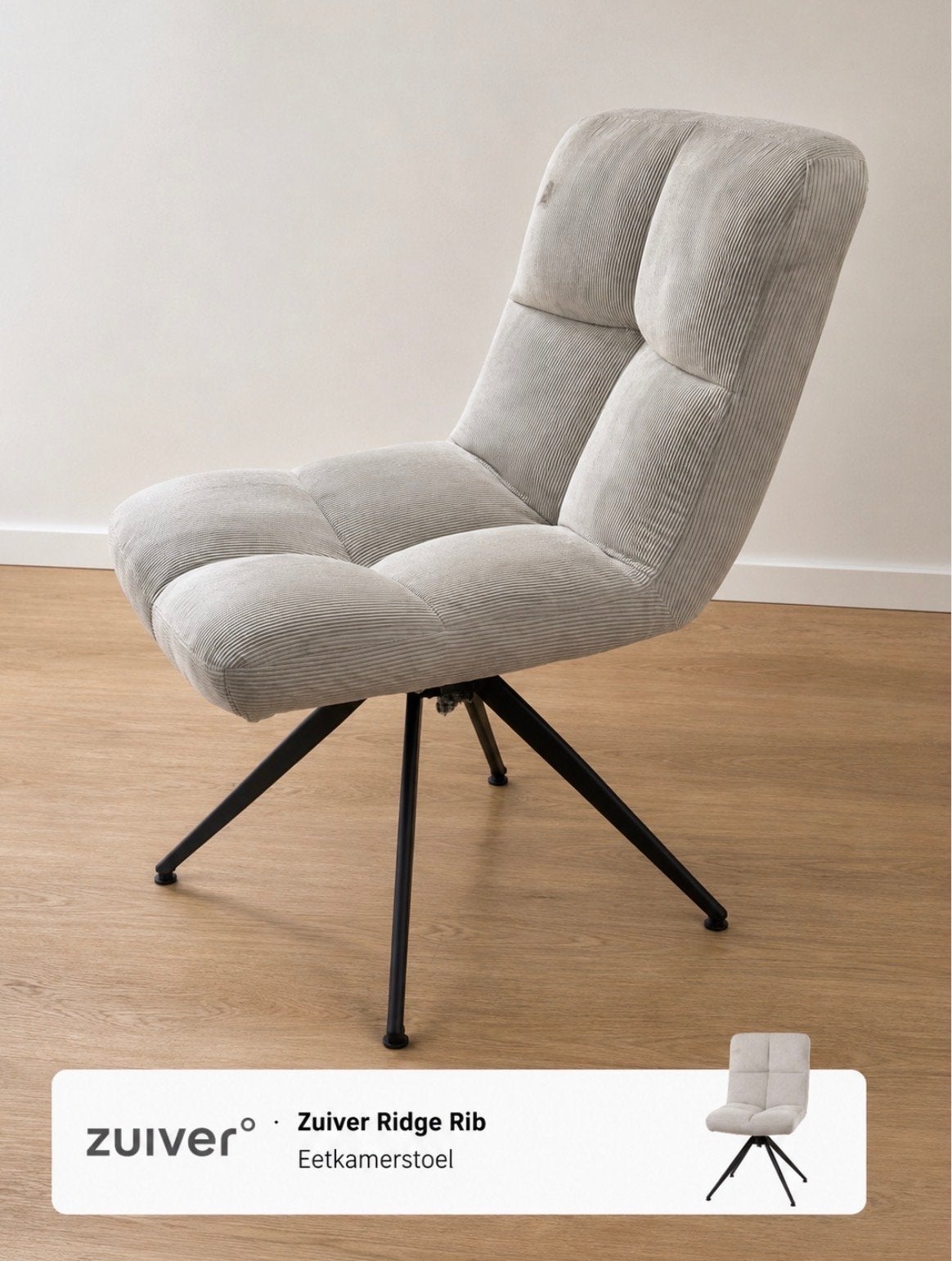 6x Draaibare Zuiver Ridge Rib Eetkamerstoel beige, Huis en Inrichting, Stoelen, Ophalen, Overige kleuren, Zo goed als nieuw, Eén