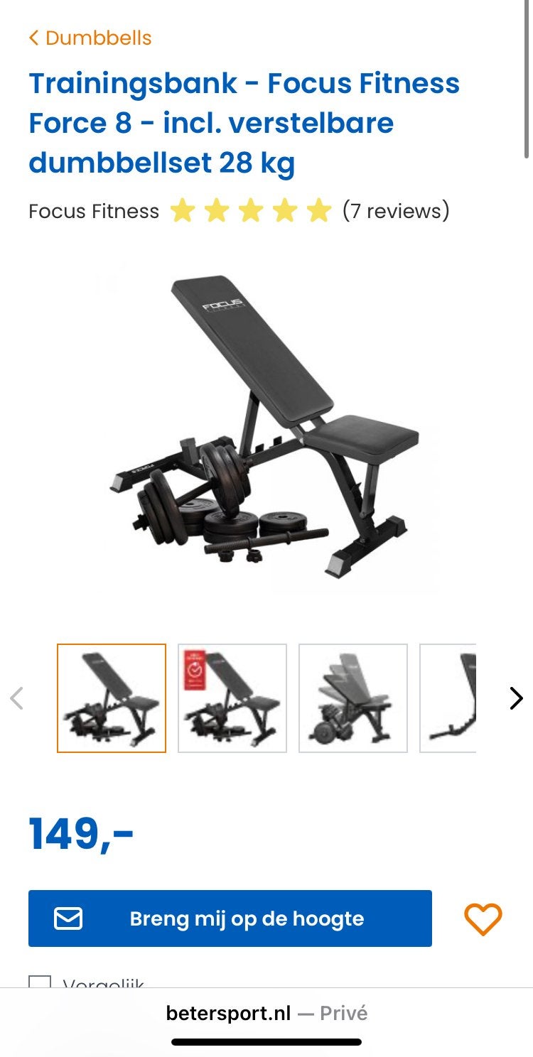 Trainingsbank + 28kg Dumbbellset ( nieuw in doos ), Ophalen, Zo goed als nieuw, Armen, Fitnessbank