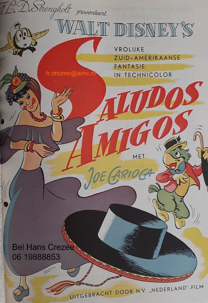 zoek oud disney film poster donald duck Saludos Amigos 1948, Verzamelen, Ophalen of Verzenden, A1 t/m A3, Film en Tv, Rechthoekig Staand