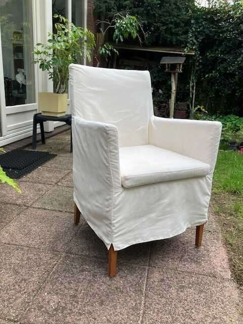 6 crème eetkamerstoelen met losse hoezen., Huis en Inrichting, Ophalen, Gebruikt, Overige kleuren, Stof
