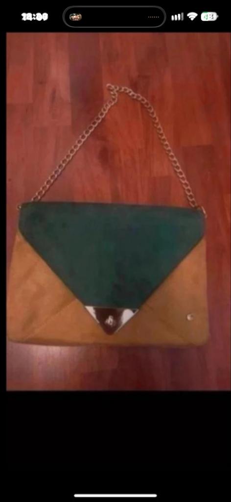 Sacha clutch tasje groen/geel met ketting, Ophalen of Verzenden, Zo goed als nieuw, Groen, Avondtasje