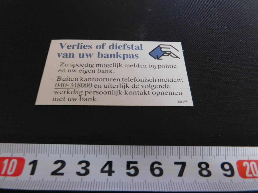 sticker  Verlies of diefstal van uw bankpas  KJ619, Ophalen, Zo goed als nieuw