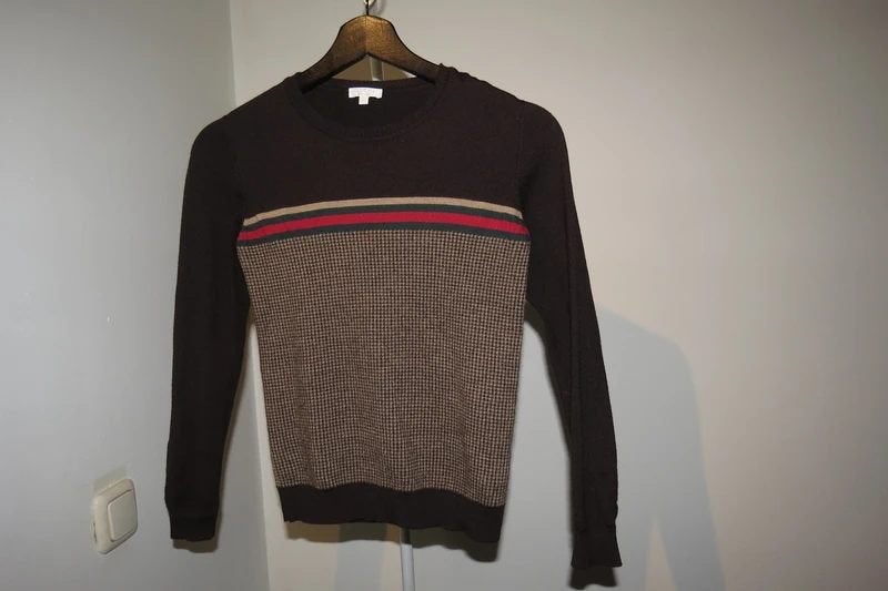 Gucci wollen trui winterse kleuren band rood groen 10 jaar, Gebruikt, Verzenden, Jongen of Meisje, Gucci