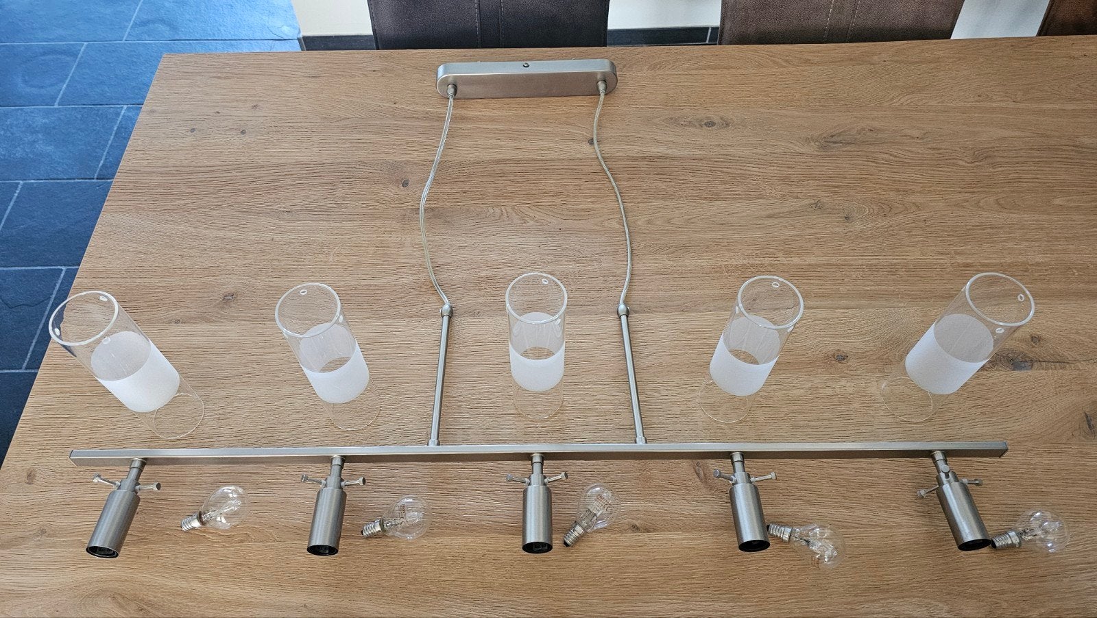 Steinhauer hanglamp met 5 lichtpunten, Ophalen, Gebruikt, Glas, Modern