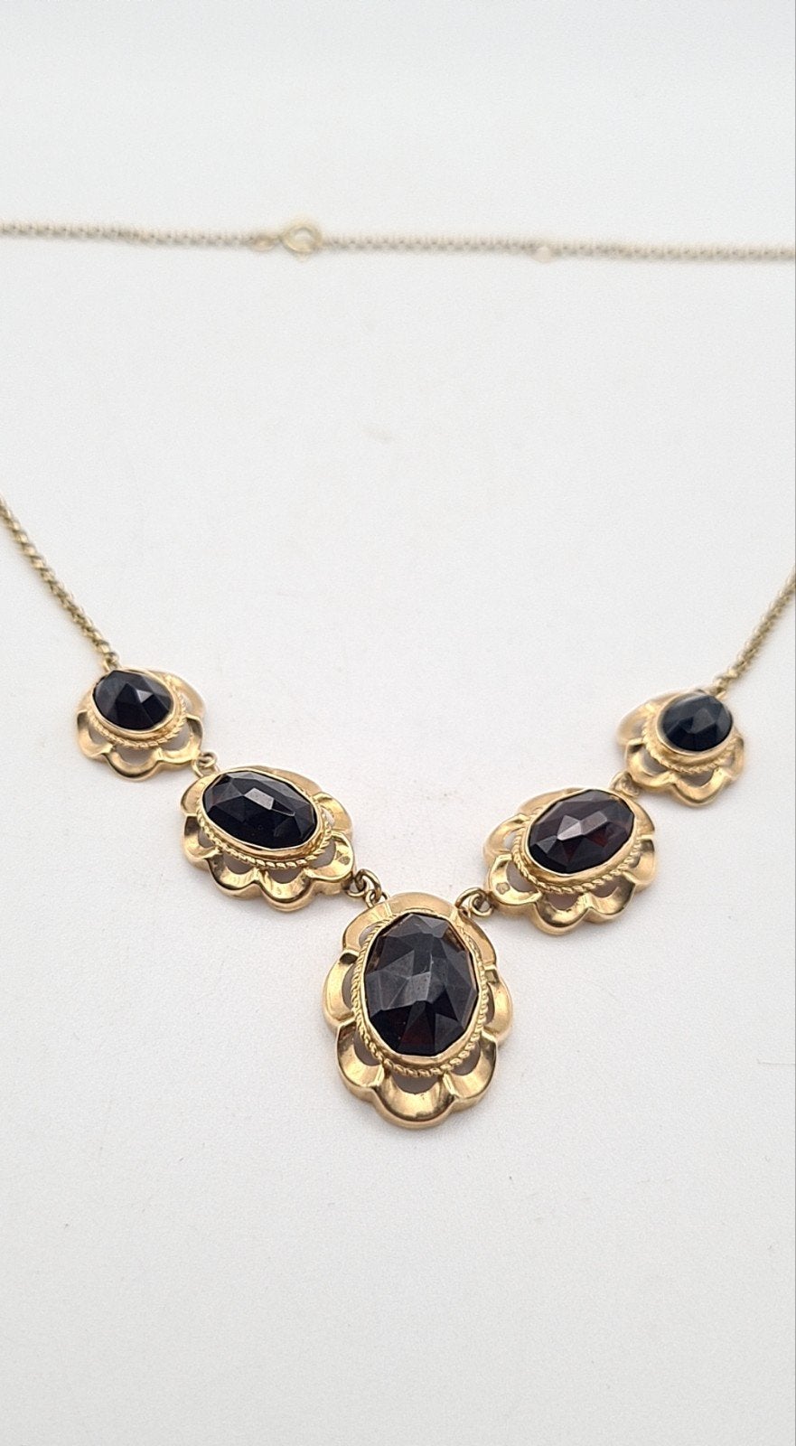 14k 585 grote granaat ketting en 14k granaat ring., Gebruikt, Ophalen of Verzenden, Met edelsteen, Goud