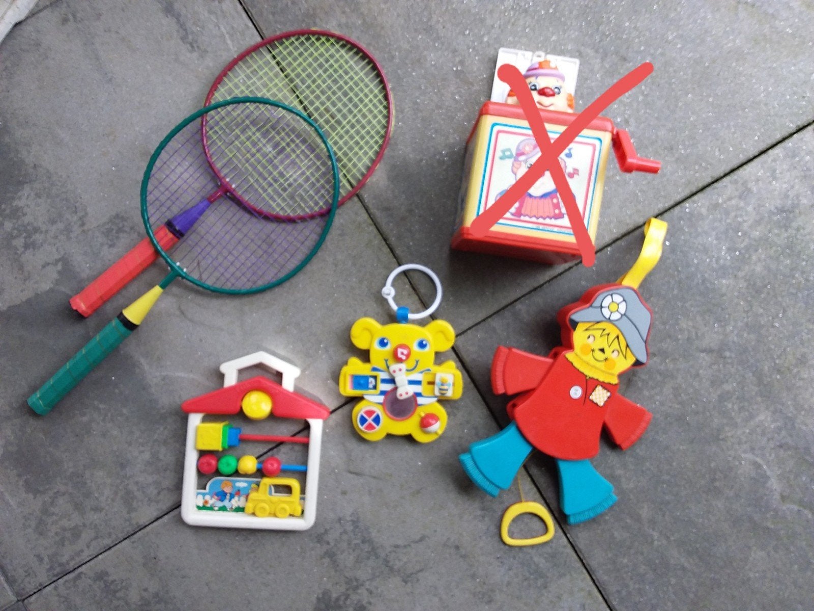Vintage Fisher-Price speelgoed: rammelaar, mobile en telraam, Ophalen of Verzenden, Gebruikt, Overige typen