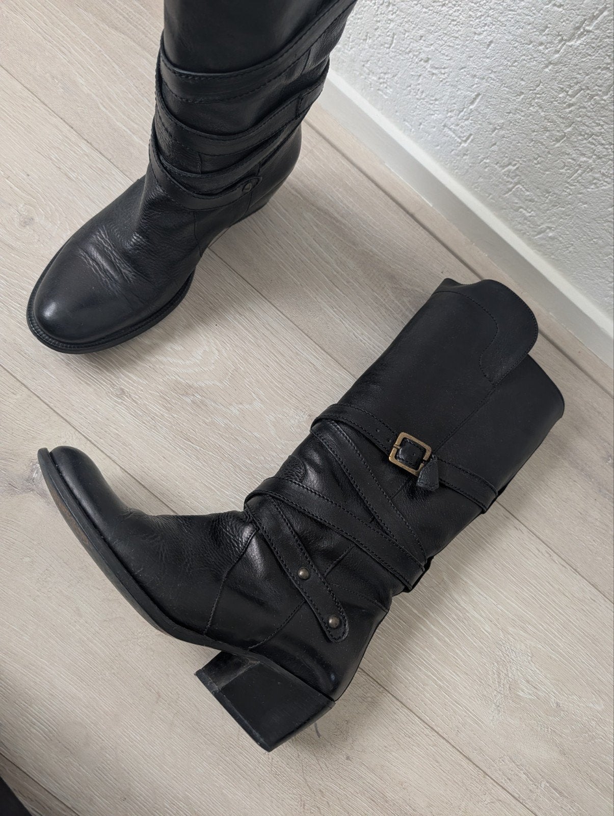 Essentiel Antwerp leren biker boots zwart maat 38 | western, Ophalen of Verzenden, Gedragen, Zwart, Hoge laarzen