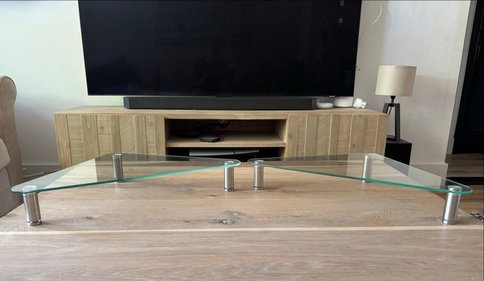 Glazen monitor verhoger / standaard, Ophalen, 50 tot 100 cm, Minder dan 25 cm, Minder dan 100 cm