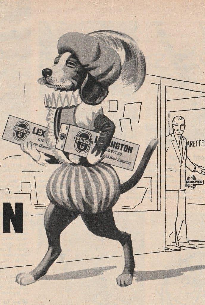 Retro reclame 1958 Lexington sigaretten hond Zwarte Piet, Verzenden, Overige typen