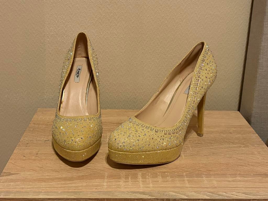 Gouden glitter hakken | Maat 40, Kleding | Dames, Schoenen, Overige kleuren, Ophalen of Verzenden, Zo goed als nieuw, Schoenen met hoge hakken