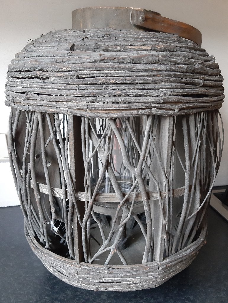 Houten windlicht, Windlicht, Bruin, Ophalen of Verzenden, Zo goed als nieuw