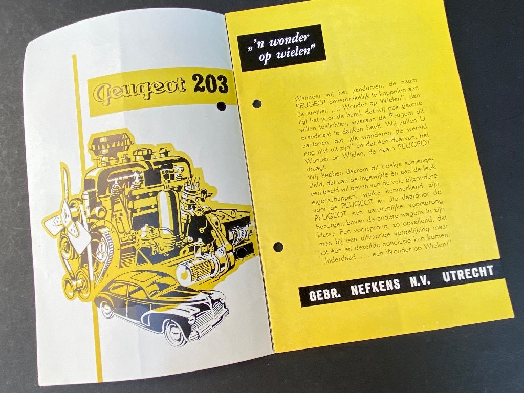 autofolder - Peugeot 203, Ophalen of Verzenden, Gelezen, Peugeot