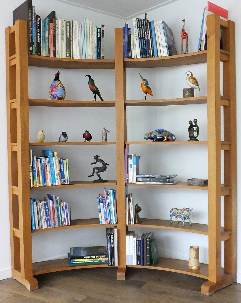 Boekenkast massief eiken in kwart cirkel., Ophalen, Met plank(en), Gebruikt, Rustiek