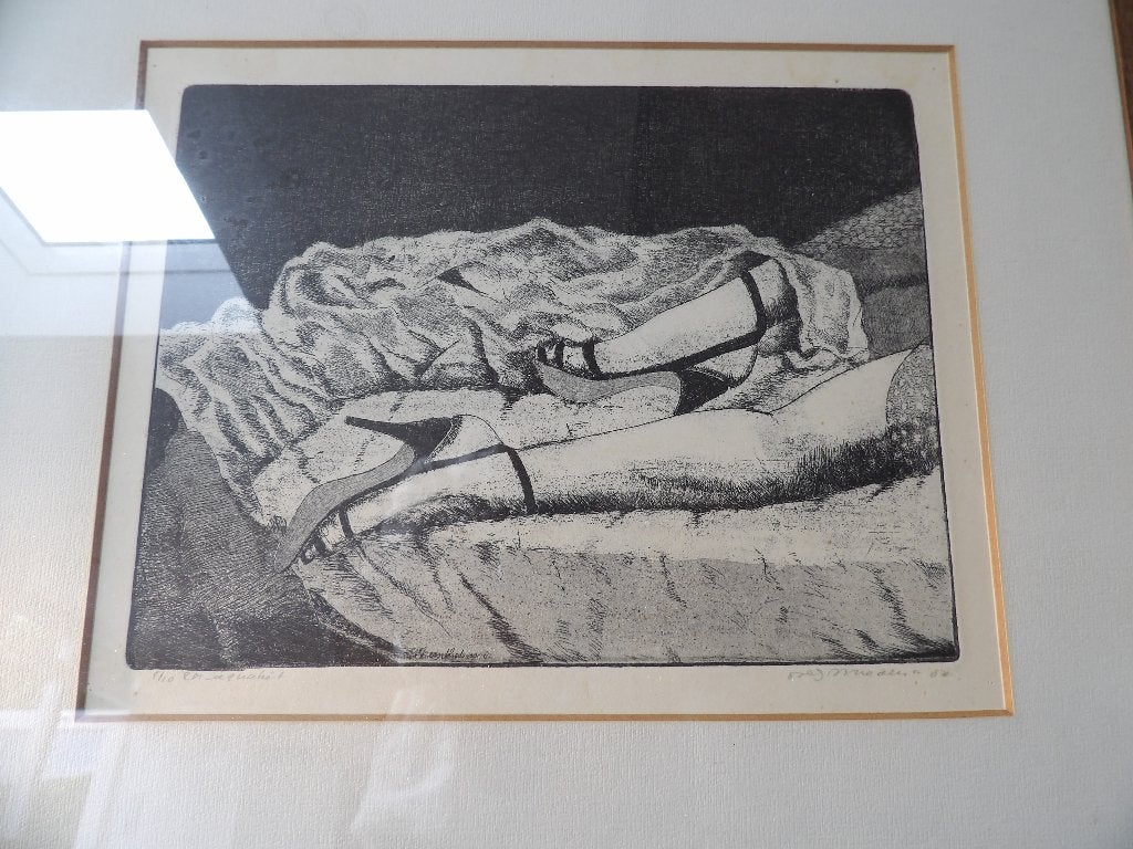Zeldzame Litho Rins Heidema 1981 - Twee Liggende Vrouwen, Antiek en Kunst, Personages en Fantasiefiguren, Met glas, Ophalen of Verzenden