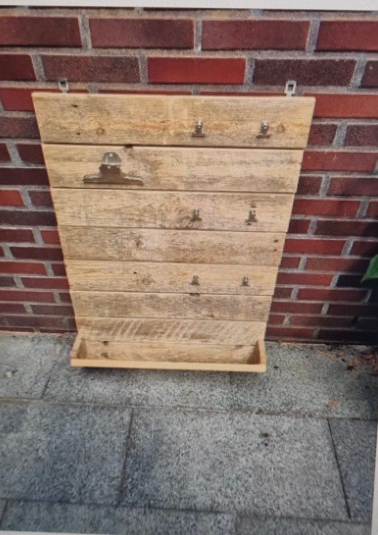 Steigerhout memobord met bakje en clips - 60x85 cm, Ophalen, Zo goed als nieuw, Overige typen