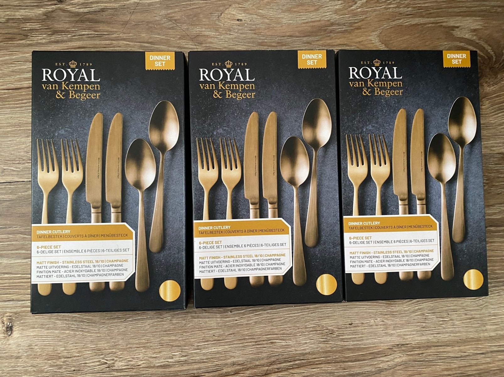 3 x Royal van Kempen & Begeer TAFELBESTEK CHAMPAGNE, Huis en Inrichting, Keuken | Bestek, Ophalen of Verzenden, Nieuw, Rvs of Chroom