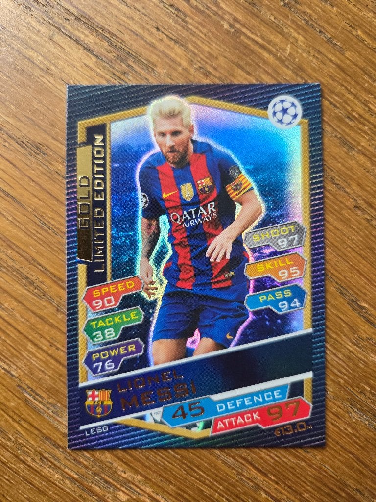 Lionel Messi Barcelona Gold Limited Edition Topps 2016-17, Ophalen of Verzenden, Zo goed als nieuw, Losse kaart, Foil