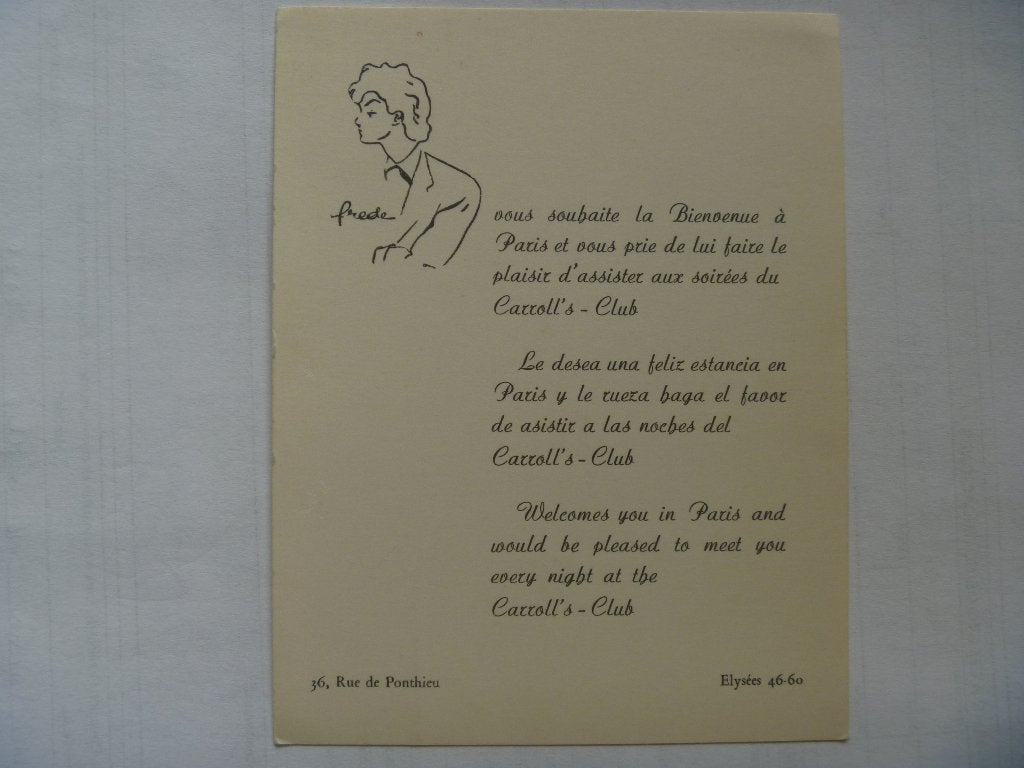 lhbtqia+.Vintage uitnodigingskaart. Le Carroll's Club Parijs, Ophalen of Verzenden, Foto of Kaart