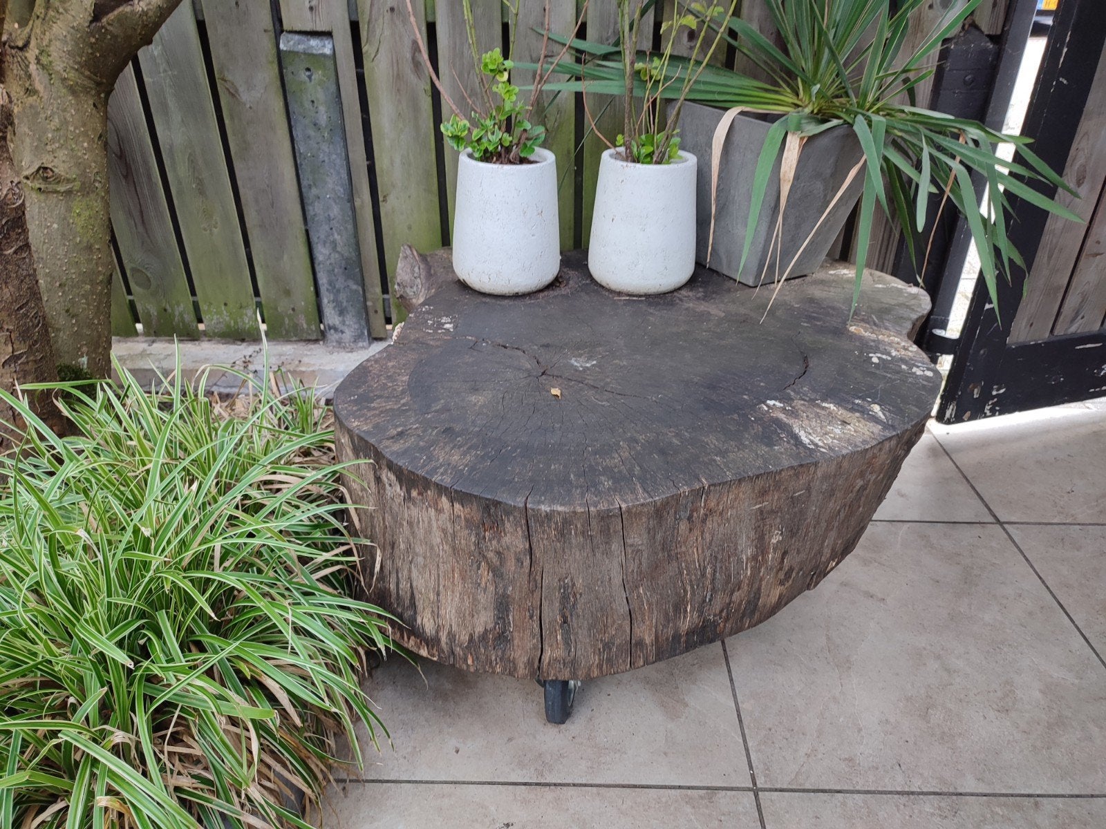 Tuintafel, plantentafel, massief hout blok, Tuin en Terras, Ophalen, Rechthoekig, Hout