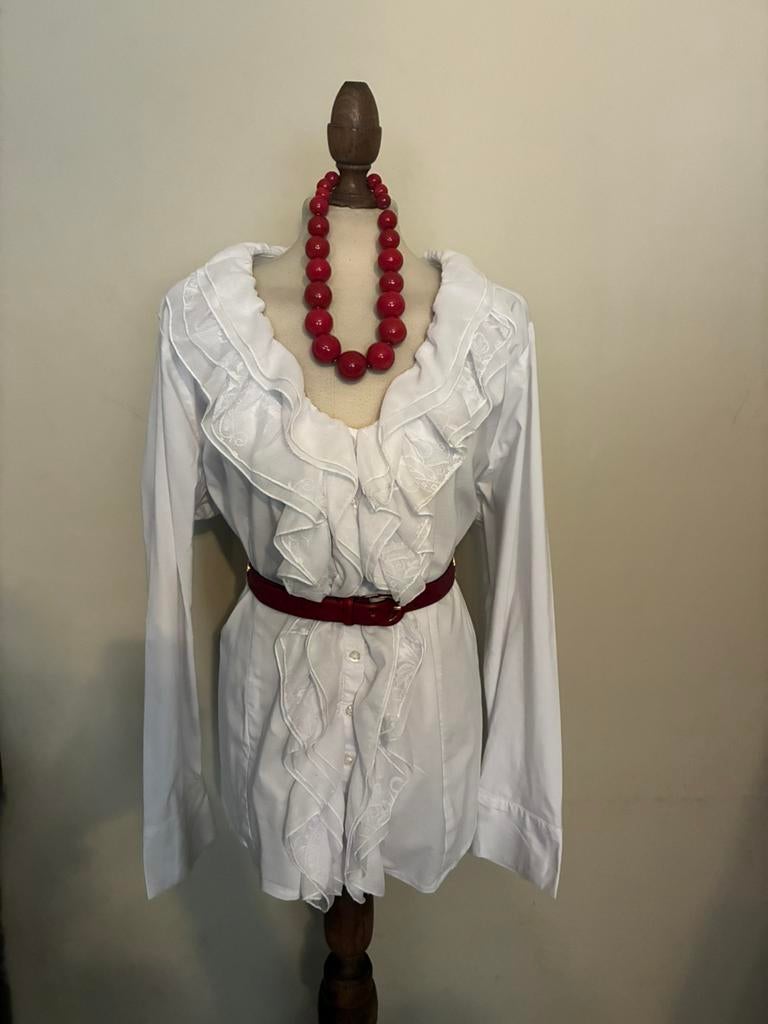 VINTAGE BLOUSE COTTON WHITE, Verzenden, Zo goed als nieuw, Maat 46/48 (XL) of groter, Wit