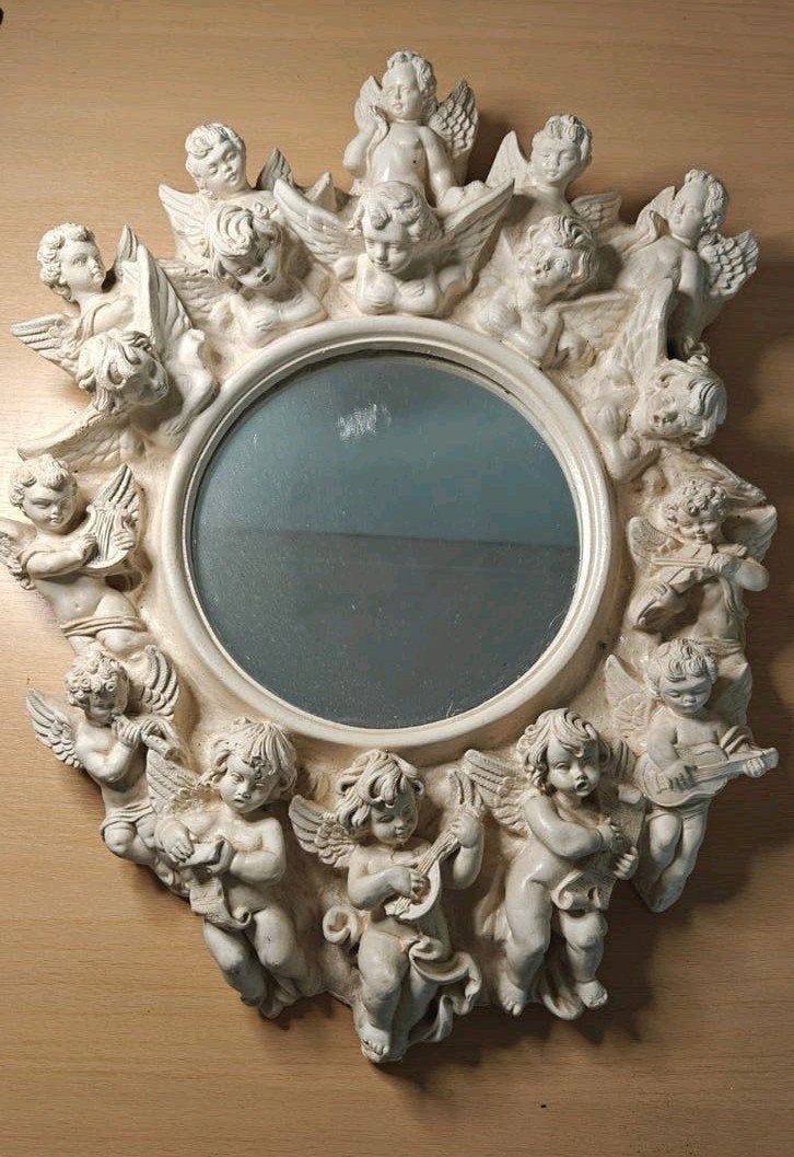 Barok spiegel met engeltjes, Ophalen of Verzenden, Ovaal, Minder dan 50 cm, Minder dan 100 cm