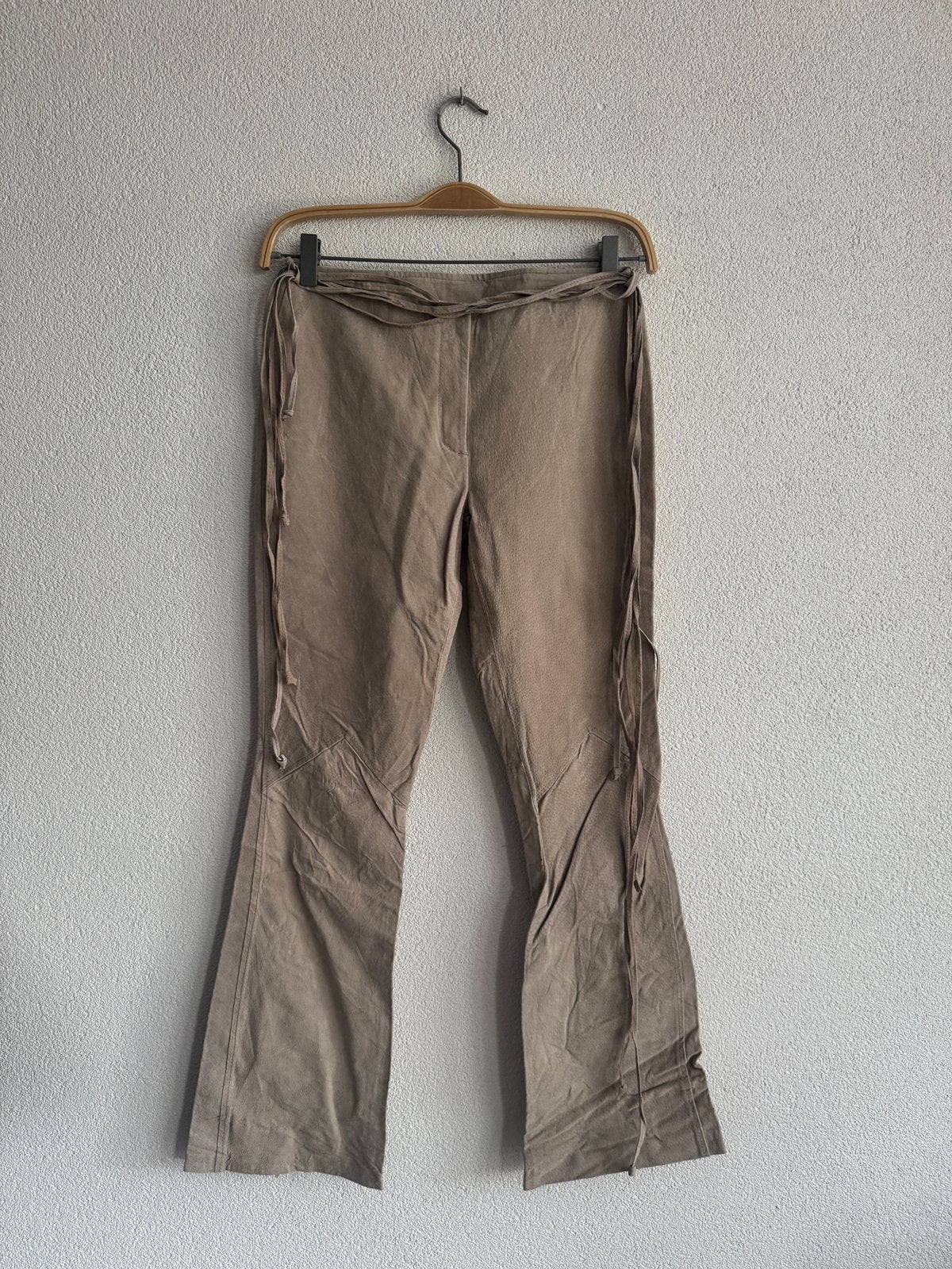 Vintage Y2K beige echt leren suede broek met franjes, Vintage, Maat 42/44 (L), Vintage, Ophalen of Verzenden