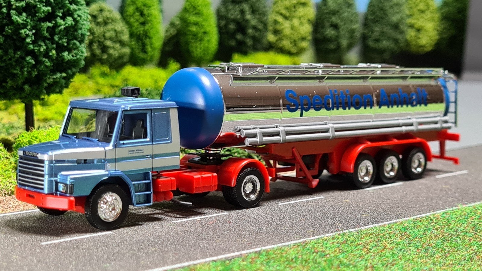 161 Herpa 1:87 Anhalt Scania T143 tankoplegger., Ophalen of Verzenden, Nieuw, Bus of Vrachtwagen, Herpa