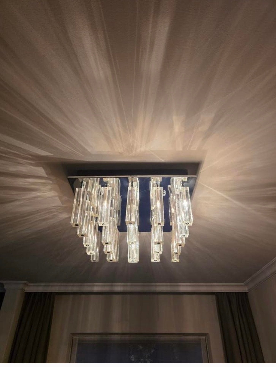 Moderne plafondlamp met glazen staven, Ophalen of Verzenden, Zo goed als nieuw, Glas, Overige fittingen