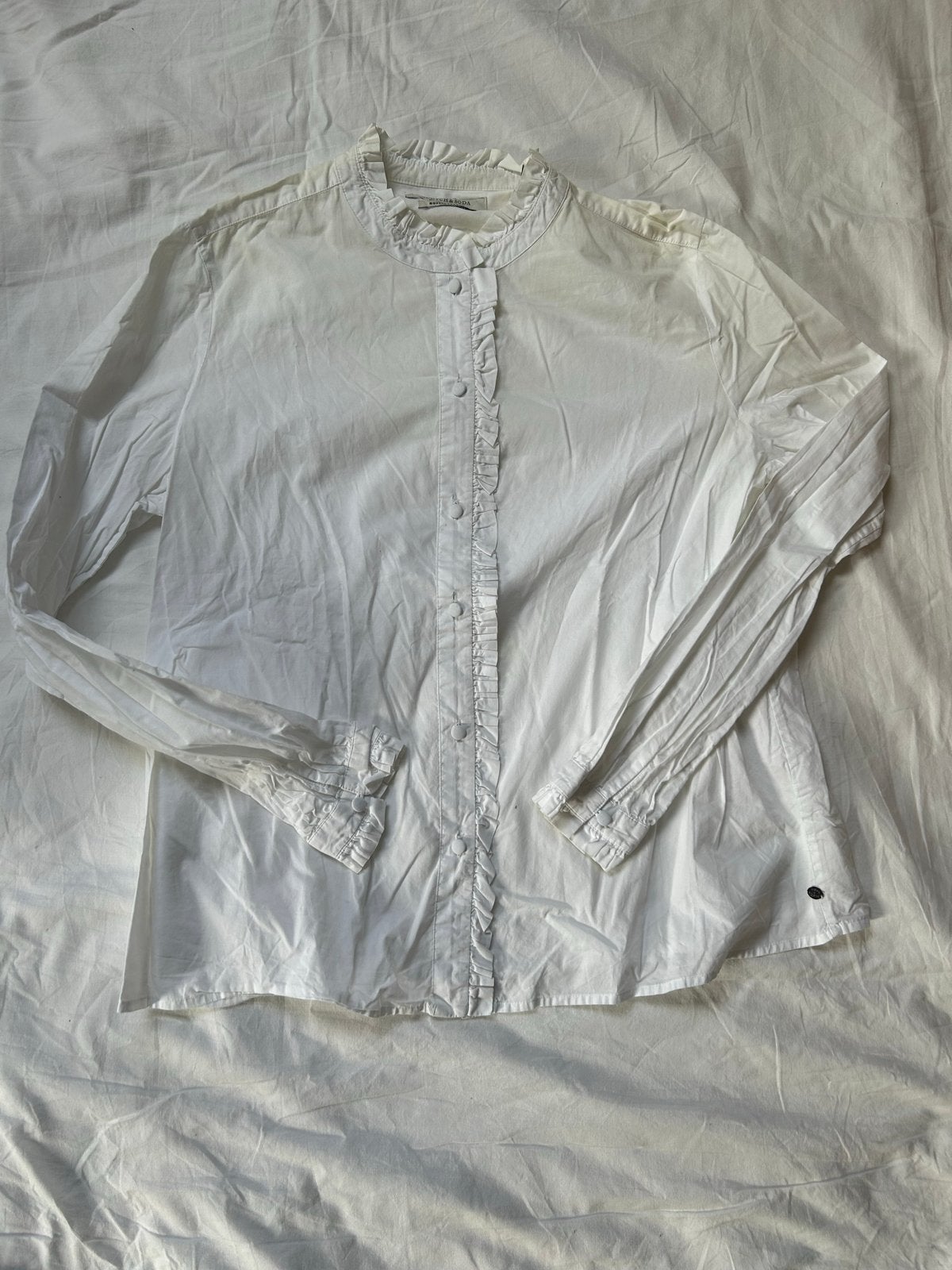 Witte blouse met ruches - Scotch & Soda - Perfecte staat, Kleding | Dames, Ophalen of Verzenden, Zo goed als nieuw, Maat 46/48 (XL) of groter