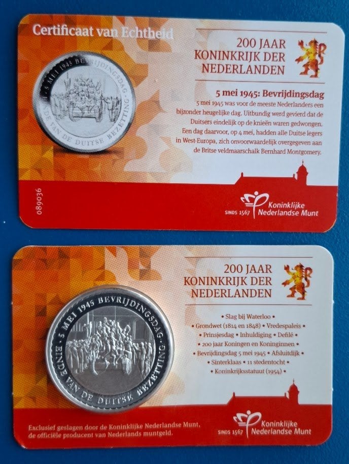 5 mei Bevrijdingsdag herdenkingspenning in coincard - 2013, Verzenden, Overige materialen, Nederland