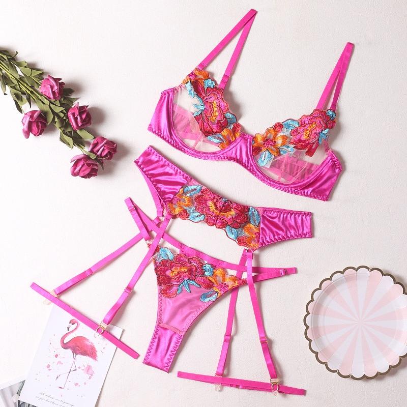 Roze doorzichtig lingerie setje string bh jarretels dames, Kleding | Dames, Verzenden, Roze, Setje