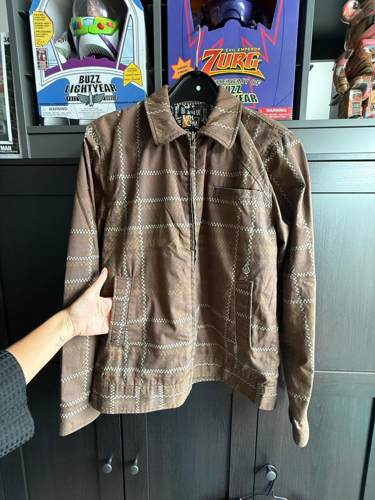 Vintage Volcom Naylor windbreaker bruin geruit jack (S), Ophalen of Verzenden, Gedragen, Maat 46 (S) of kleiner, Bruin