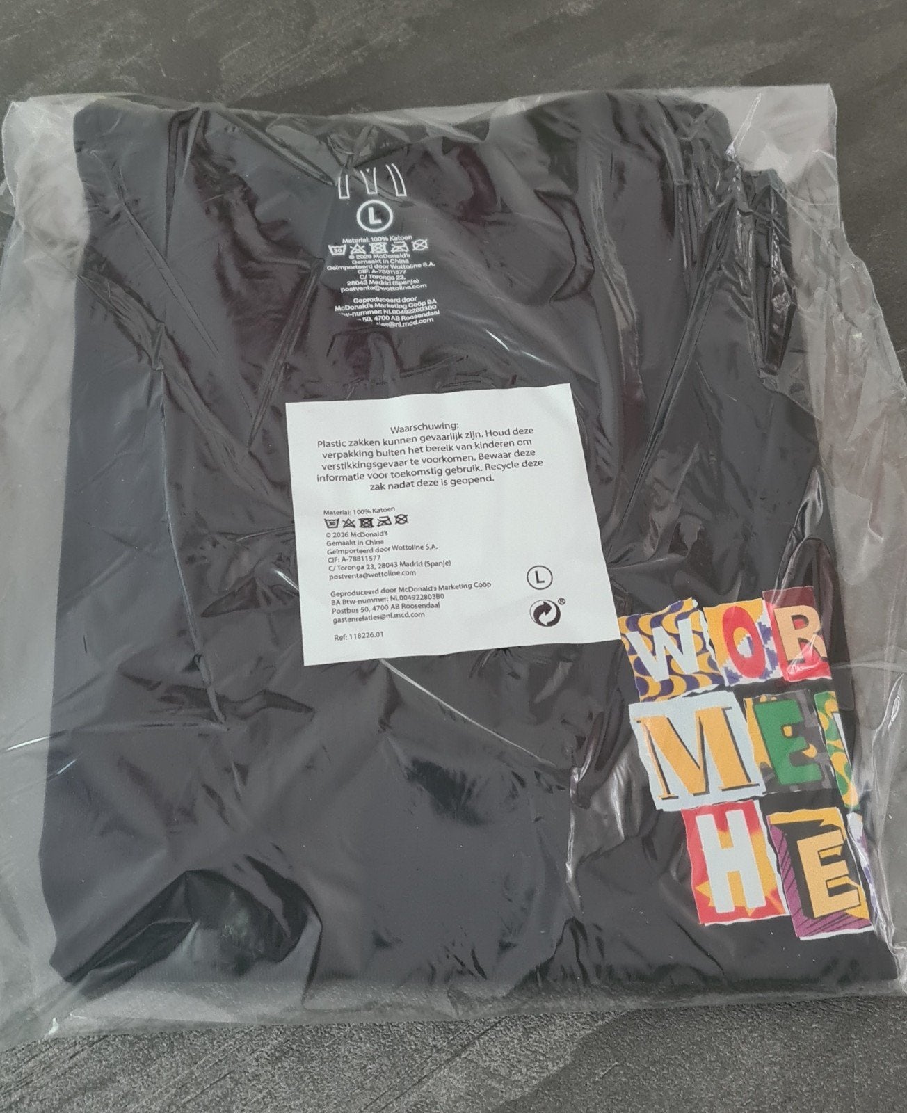 Exclusief McDonald's World Menu Heist T-shirt Maat L, Maat 52/54 (L), Zwart, Nieuw, Ophalen of Verzenden