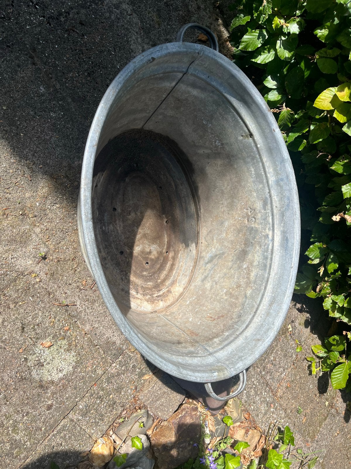Zinken teil voor planten - Vintage plantenbak, Ophalen, Gebruikt, Balkon, Rond