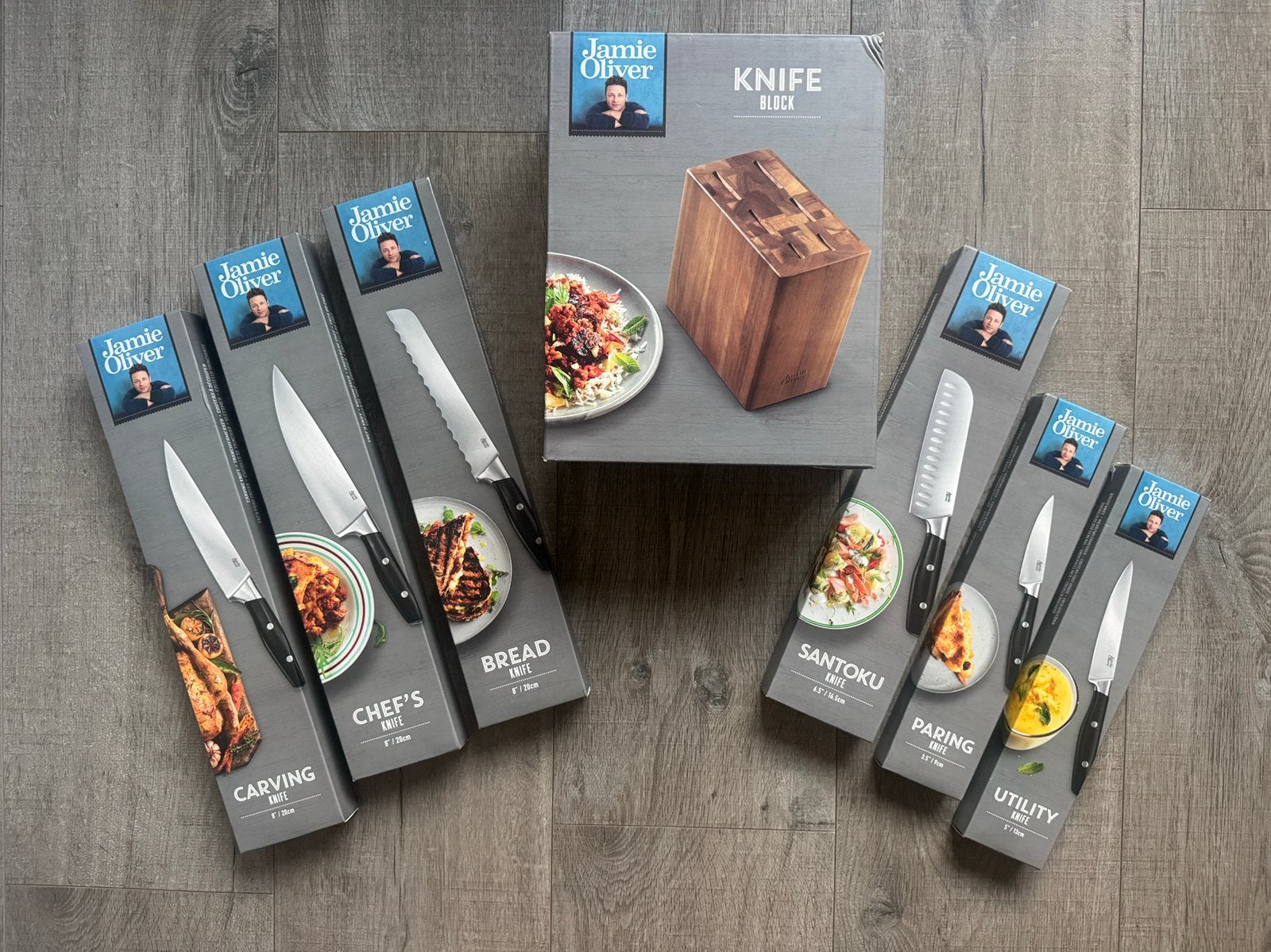 Jamie Oliver Messenset met Houten Messenblok – Nieuw in Doos, Bestekset, Overige typen, Nieuw, Ophalen of Verzenden
