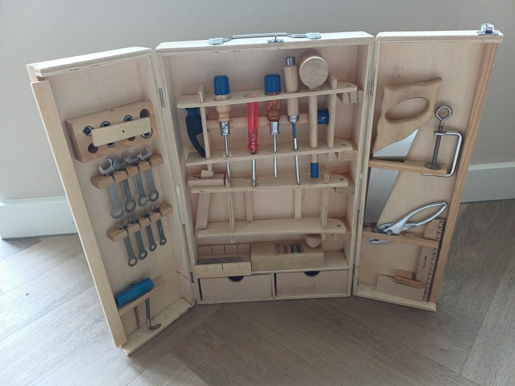 Houten Gereedschapskist voor Kinderen - Compleet & Compact, Kinderen en Baby's, Speelgoed | Educatief en Creatief, Ophalen of Verzenden