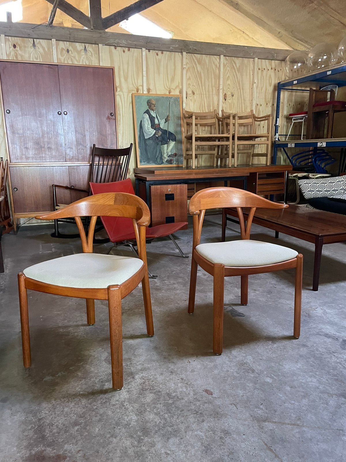 Vintage Deens design koehoorn stoelen retro teak, Huis en Inrichting, Stoelen, Ophalen, Gebruikt, Twee