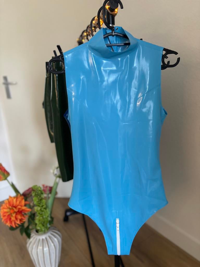 Bodysuit (3way zipper) / Latex / Maat S, Verzenden, Blauw, Body of Korset