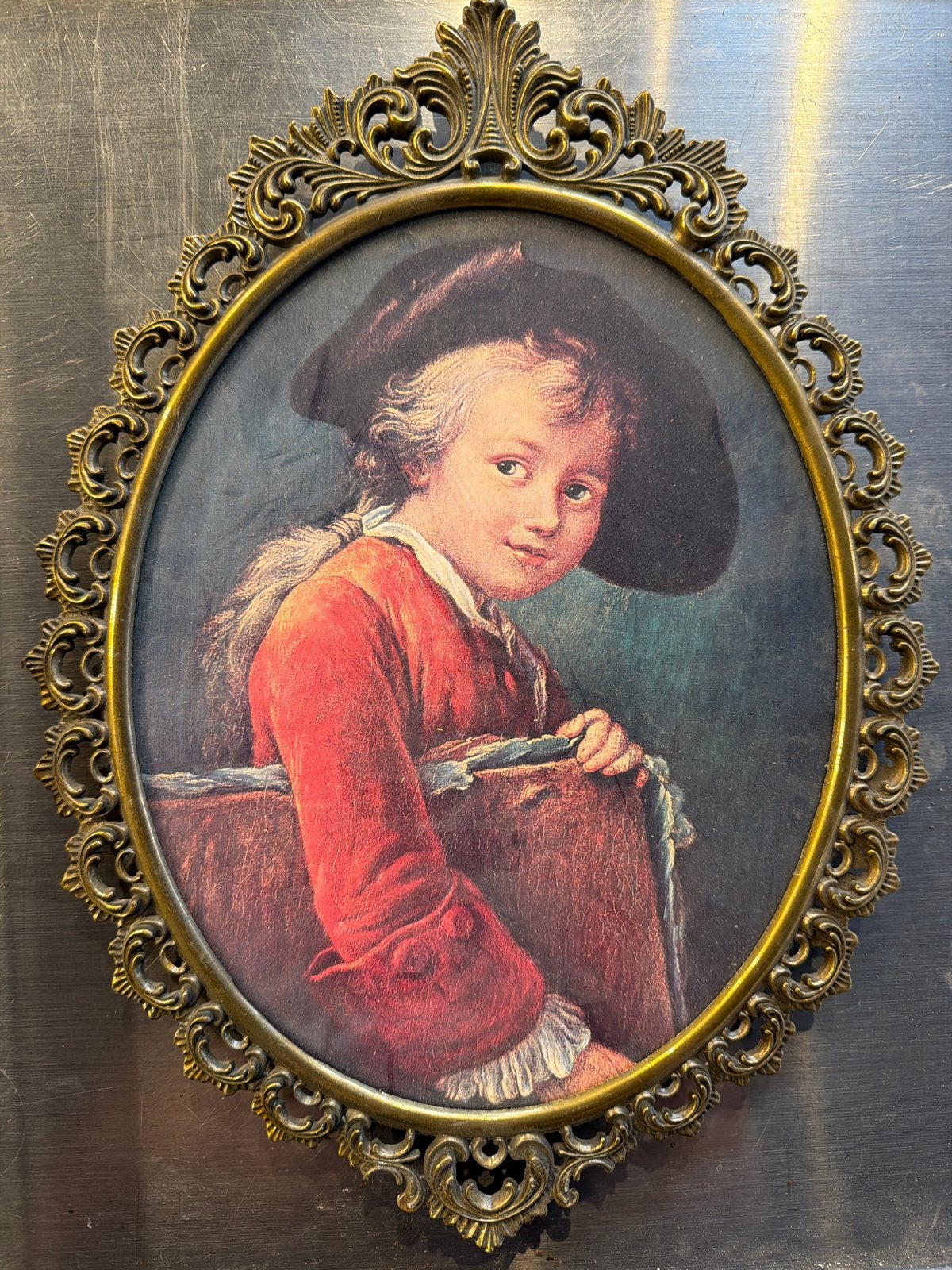 Ovaal schilderij van jongen in barokke lijst, Antiek en Kunst, Kunst | Schilderijen | Klassiek, Doek, Portret of Personen, Ophalen of Verzenden