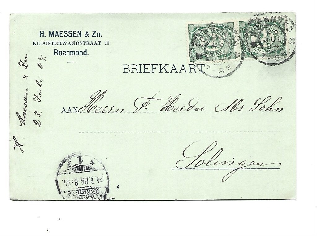 Roermond- H.Maessen & Zn - naar Solingen, Verzenden, Briefkaart