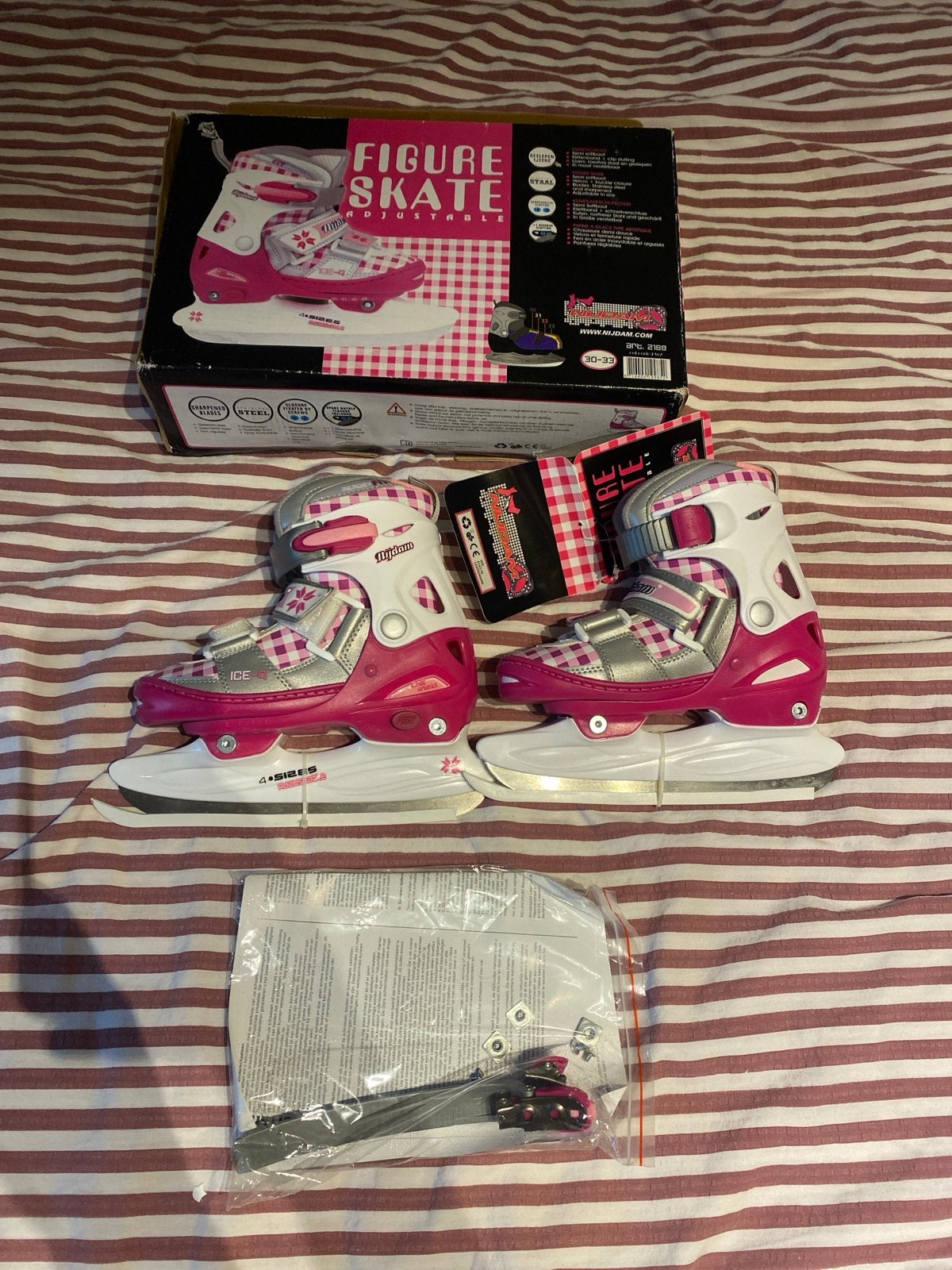 Nijdam verstelbare kunstschaatsen roze/wit (maat 30-33), Ophalen of Verzenden, Zo goed als nieuw, Kunstschaatsen, Nijdam
