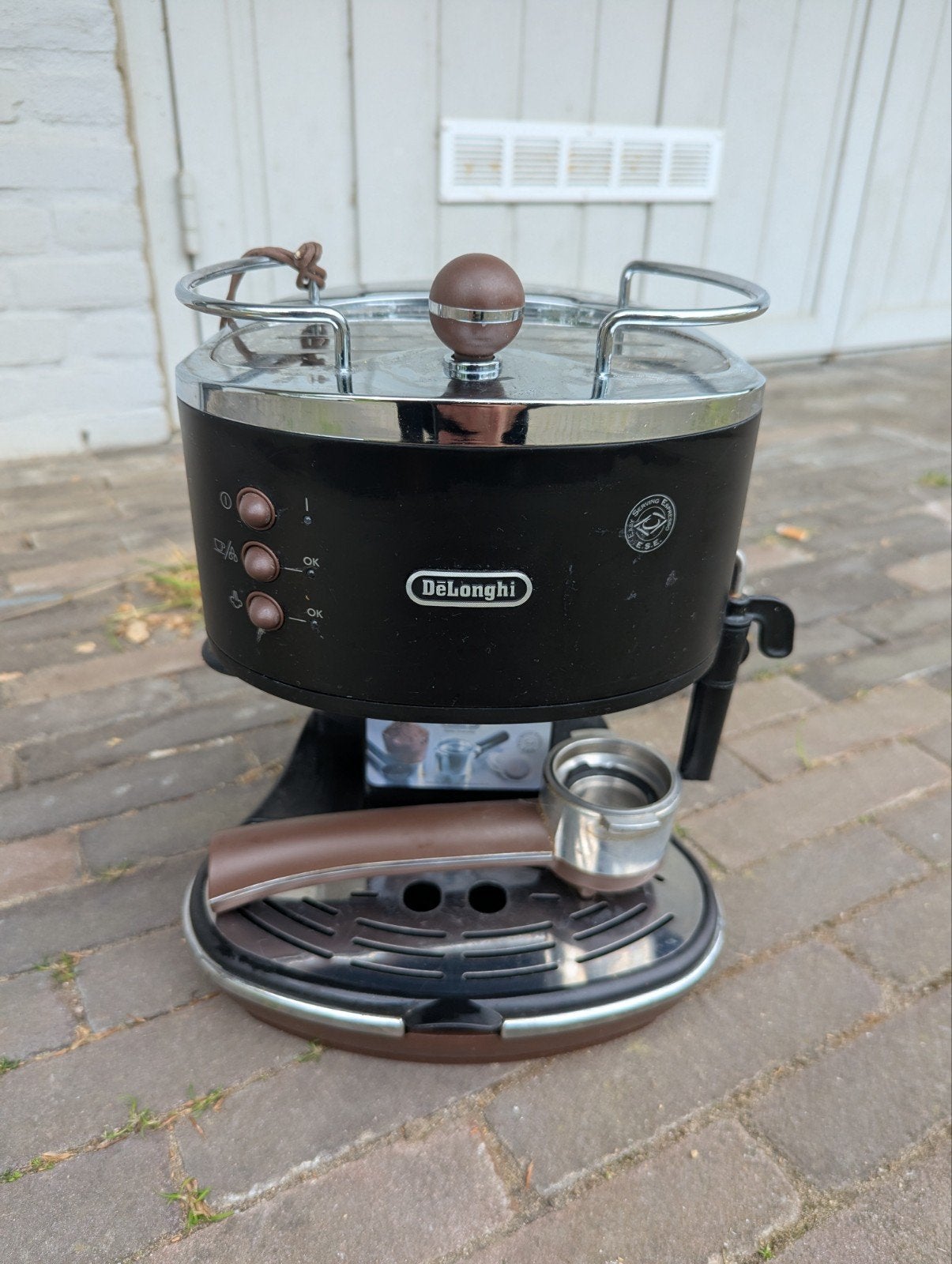 DeLonghi Icona Vintage Espressomachine - Zwart, Ophalen, Gebruikt, Espresso apparaat, Gemalen koffie