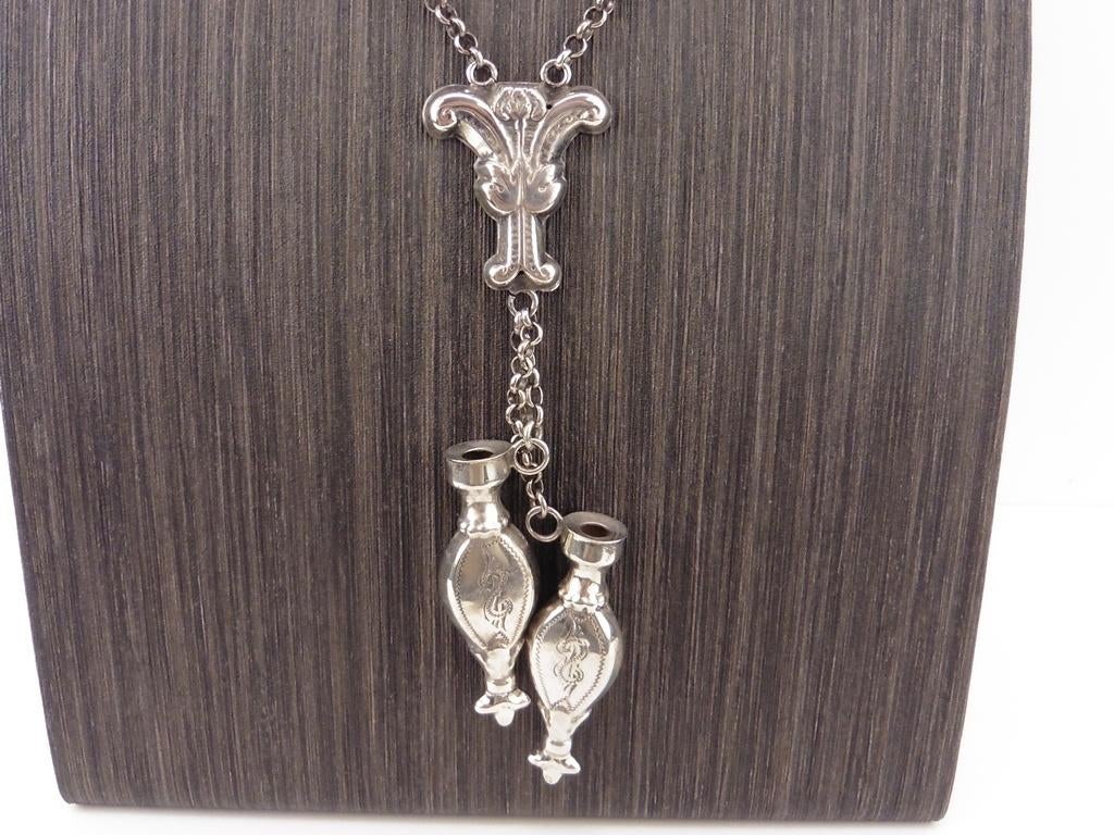 Zilveren jasseron collier met breipendoppen             Z220, Sieraden, Tassen en Uiterlijk, Kettingen, Gebruikt, ., Ophalen of Verzenden